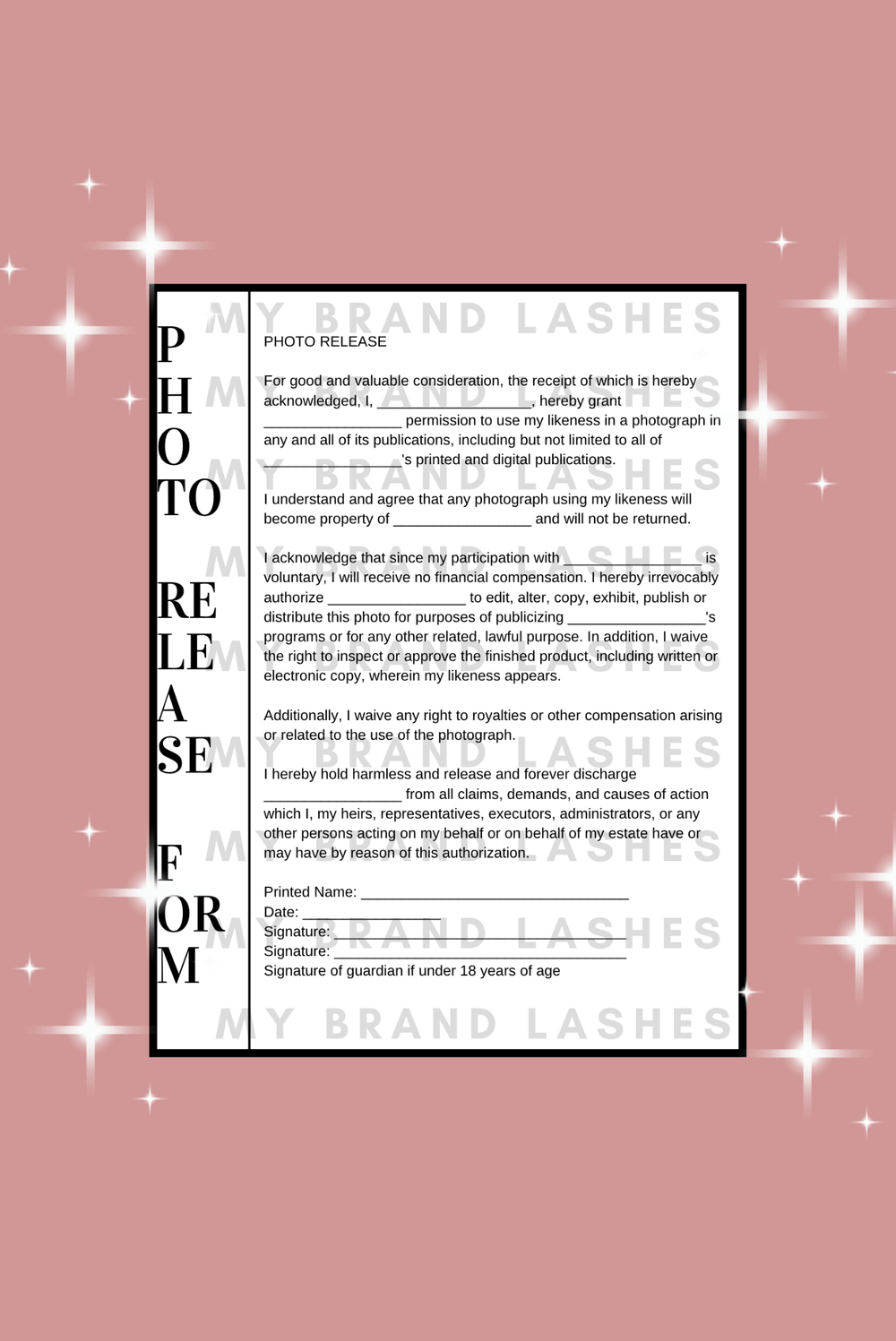 DOWNLOAD & PRINT - PHOTO RELEASE FORM